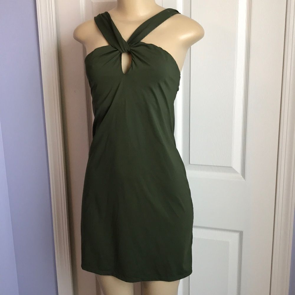 Athleta Swim Dress Skirt Swimsuit XS Army Green